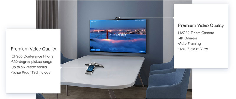 Yealink ZVC300 Zoom Room Kits Bộ thiết bị hội nghị Yealink ZVC300 Zoom Room Kits bao gồm: Camera USB 4K UVC30-Room, điện thoại hội nghị Yealink CP960, Mcore Mini-PC. Tích hợp phần mềm Zoom Rooms được cài đặt sẵn Chất lượng hình ảnh, video 4K Phạm vi thu nhận giọng nói 360 độ với bán kính lên đến 20 foot (6 mét) Máy ảnh siêu HD thế hệ mới UVC30 của Yealink với ống kính có góc nhìn 120° Công nghệ một cáp Yealink giúp đơn giản hóa việc triển khai